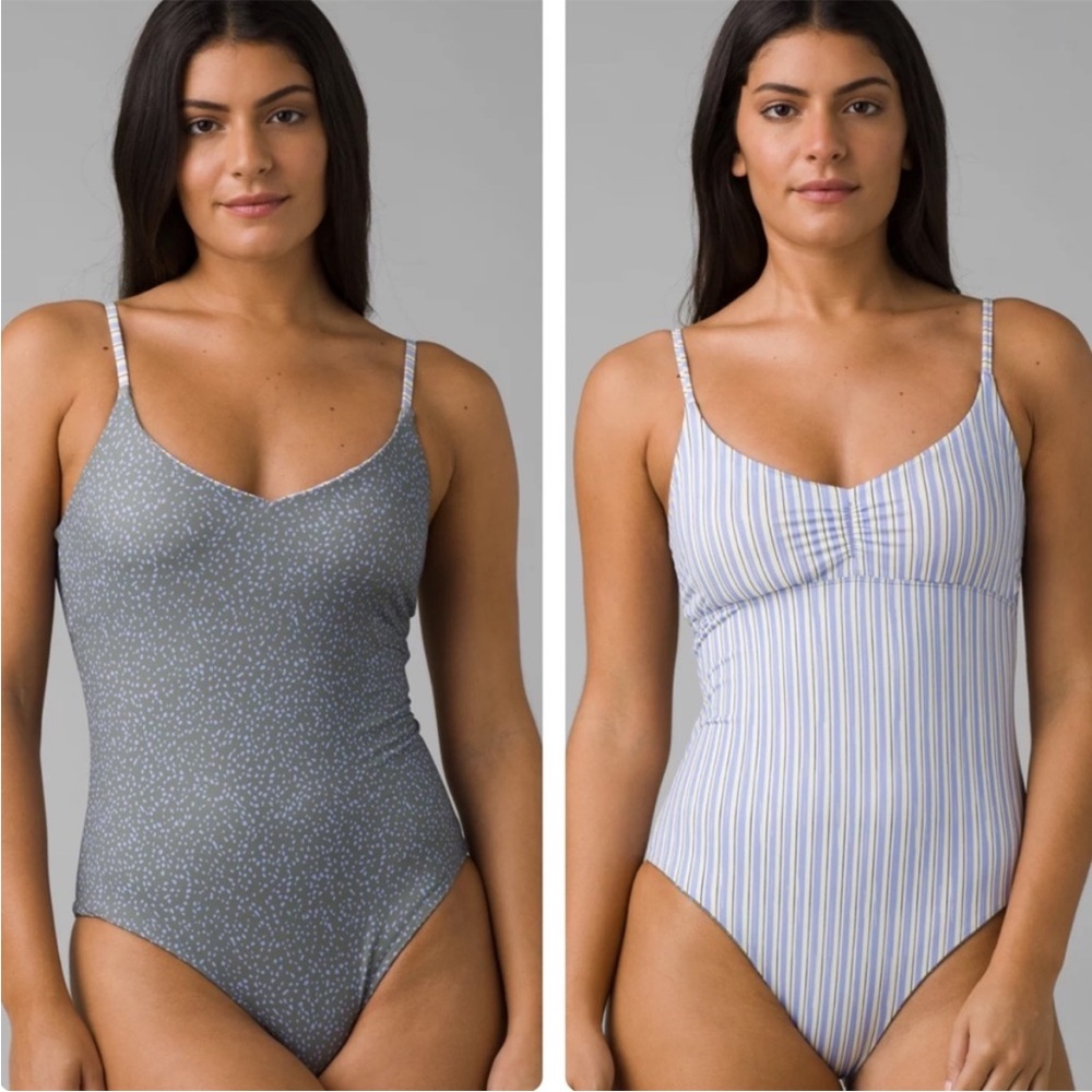 PRANA NWT JESS REVERSIBLE ONE PIECE SWIMSUIT ARMY SPOTS STRIPE XS MEDIUM